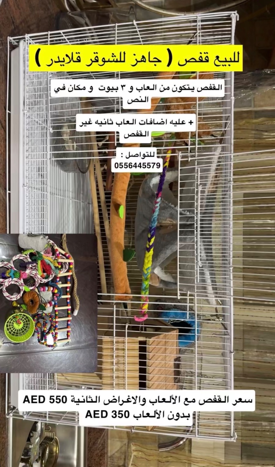 للبيع قفص ( جاهز للشوقر قلايدر )
